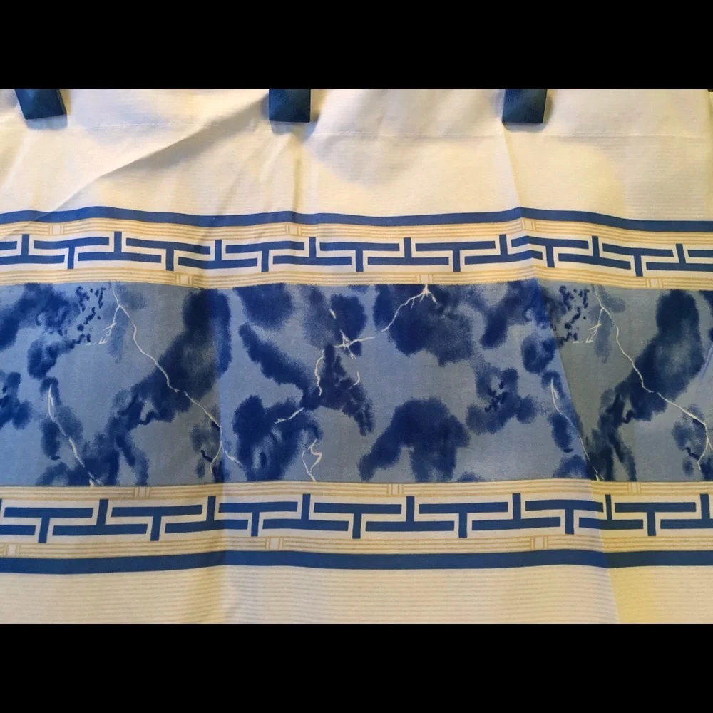 Blue white and golden yellow shower curtain